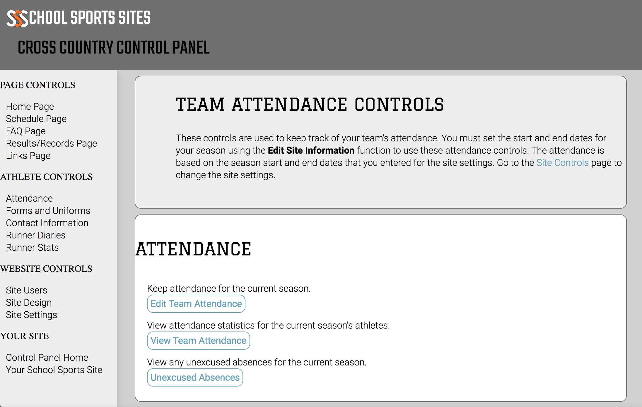 School Sports Sites Control Panel